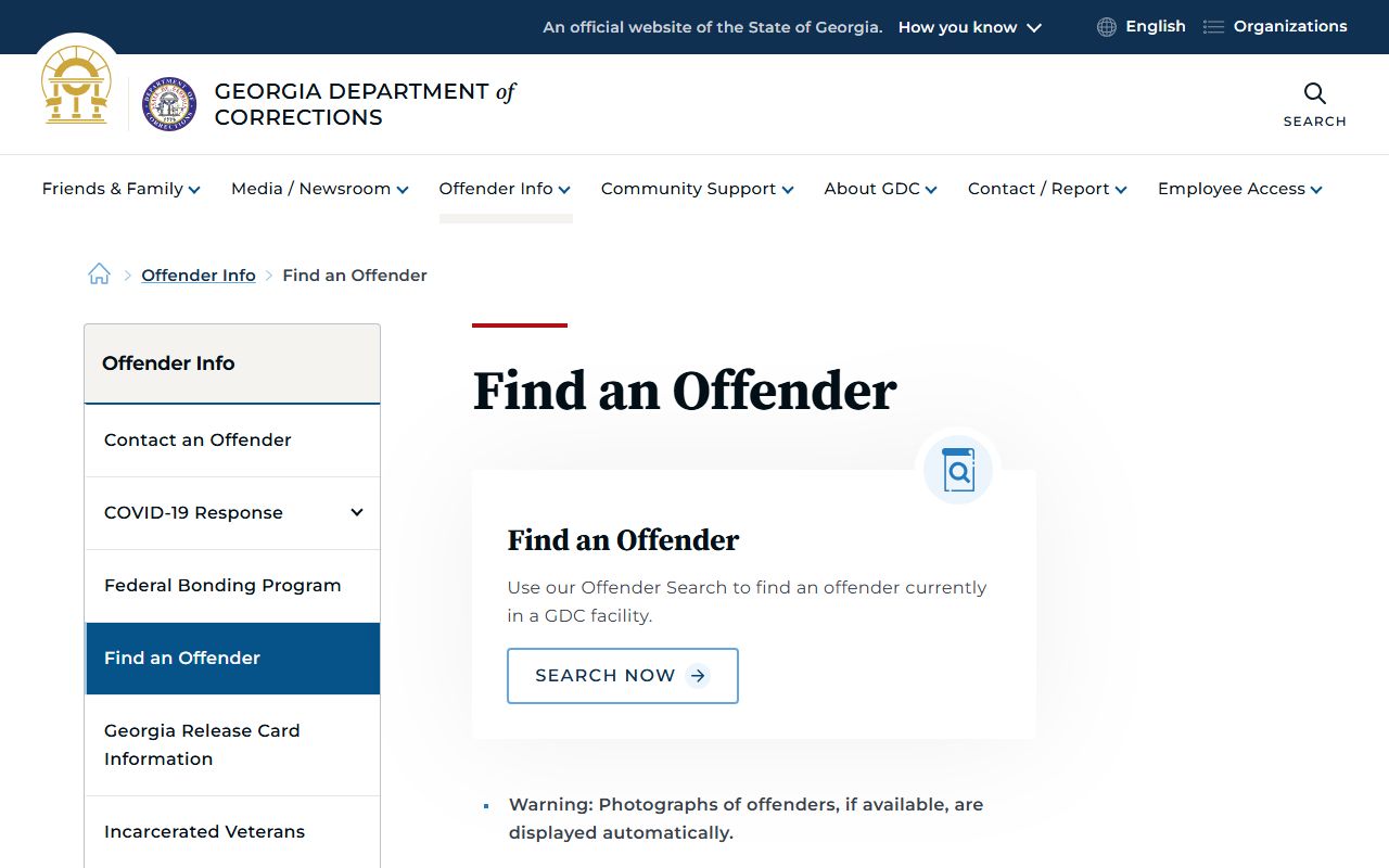 GDC Find an Offender page for Long Unit inmate lookup