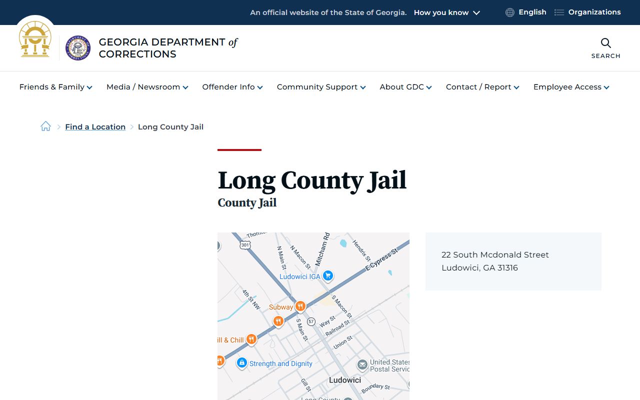 Long County Jail GDC listing and Long County inmate record context